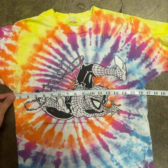 Vintage 1989 Marvel Spider-Man Mens Size S Single Stitch Tie-Dye Spiral T-Shirt - Picture 5 of 6